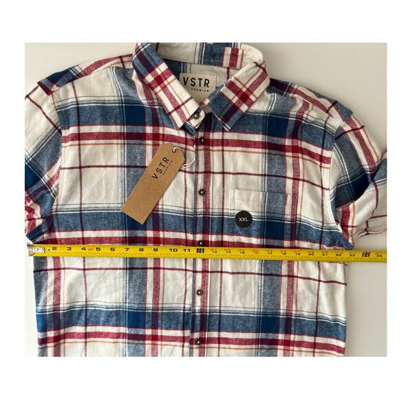VSTR Shirt XXL White Blue Red Plaid Flannel Button Up Long Sleeve Mens New NWT - Picture 4 of 6